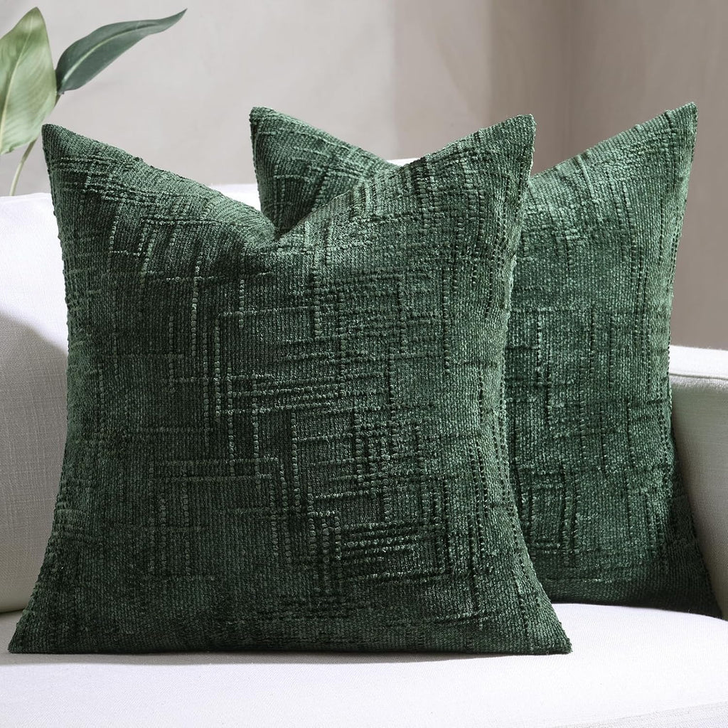 Dark Green Decorative Throw Pillow Covers Soft Chenille Tweed Textured Cushion Case, Modern Home Decor for Couch Bed Living Room