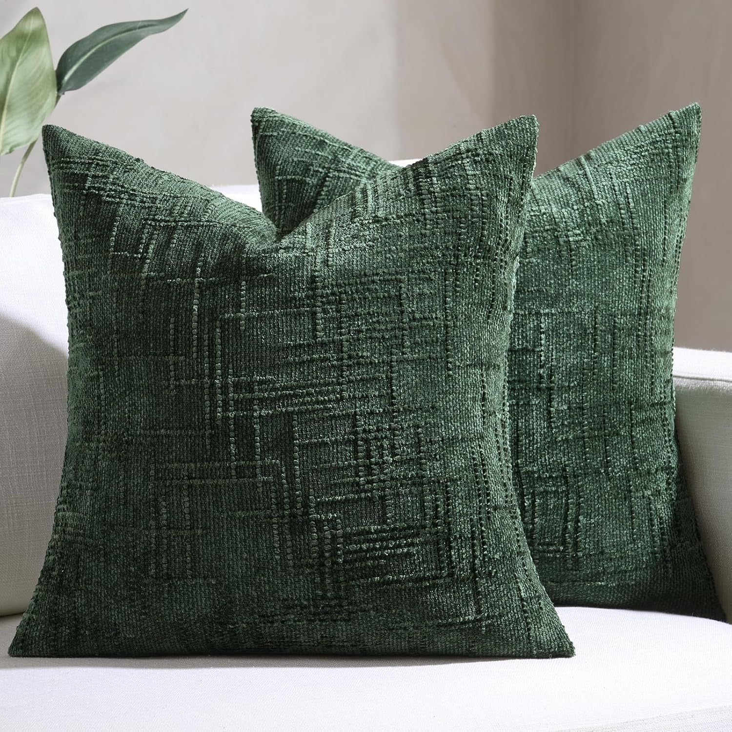 Dark Green Decorative Throw Pillow Covers Soft Chenille Tweed Textured Cushion Case, Modern Home Decor for Couch Bed Living Room