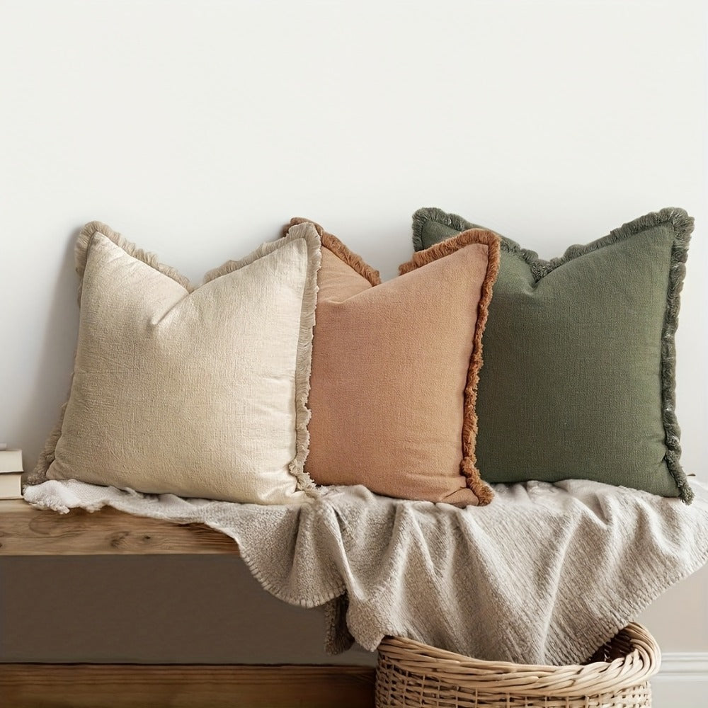 Set of 3 Neutral Tassel Decorative Pillow Covers, Featuring a Bohemian Farmhouse Style, Suitable for Bedding, Sofas, And Living Room Home Decor