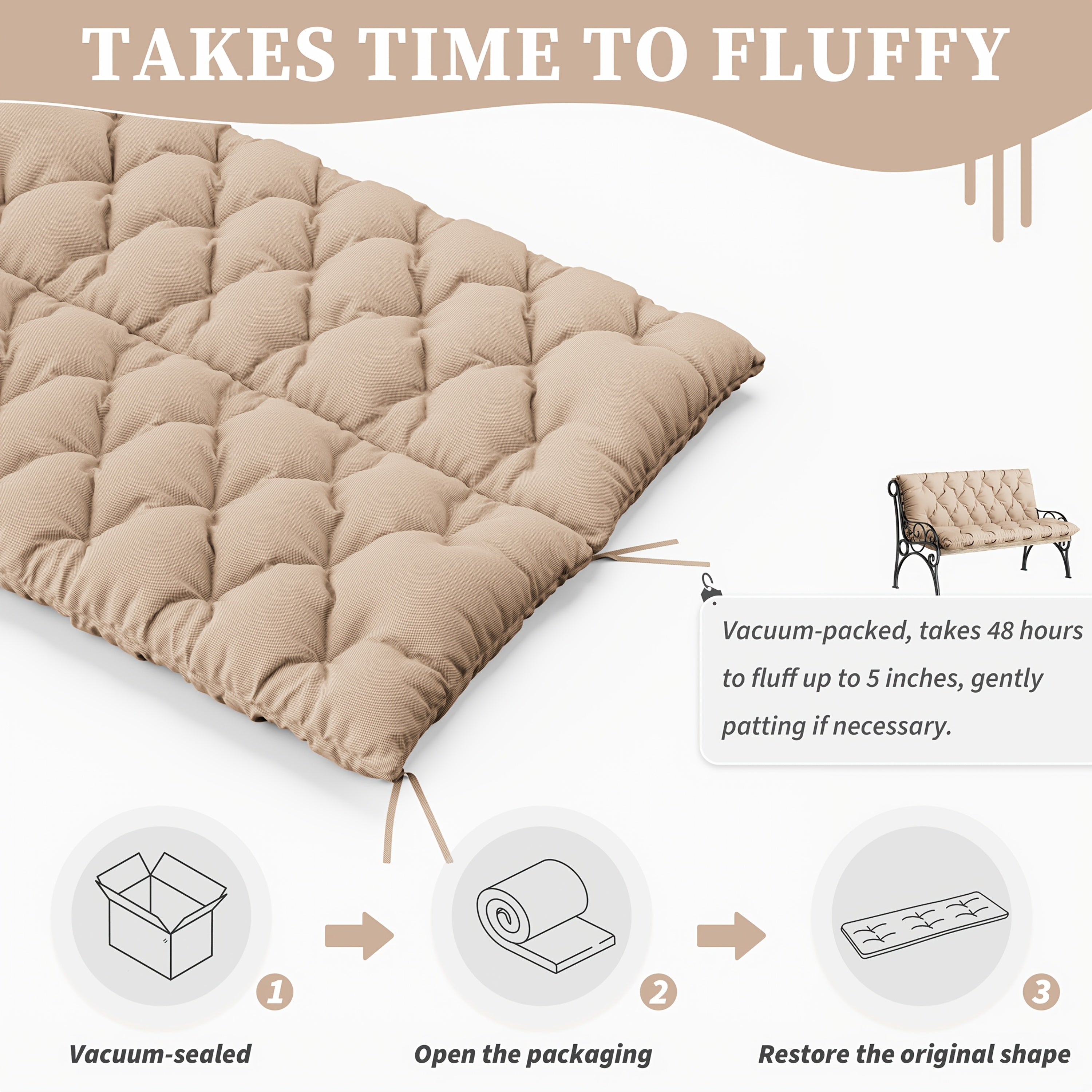 1pc Outdoor Swing Cushion With Backrest, 47x40 Inches, 5 Inches Thick, Waterproof Chair Cushion For Outdoor Furniture, 2-3 Seat Replaceable 5 Inch Swing Cushion, Great For Backyard, Garden, Etc., 19 Colors Available, Cushion Only
