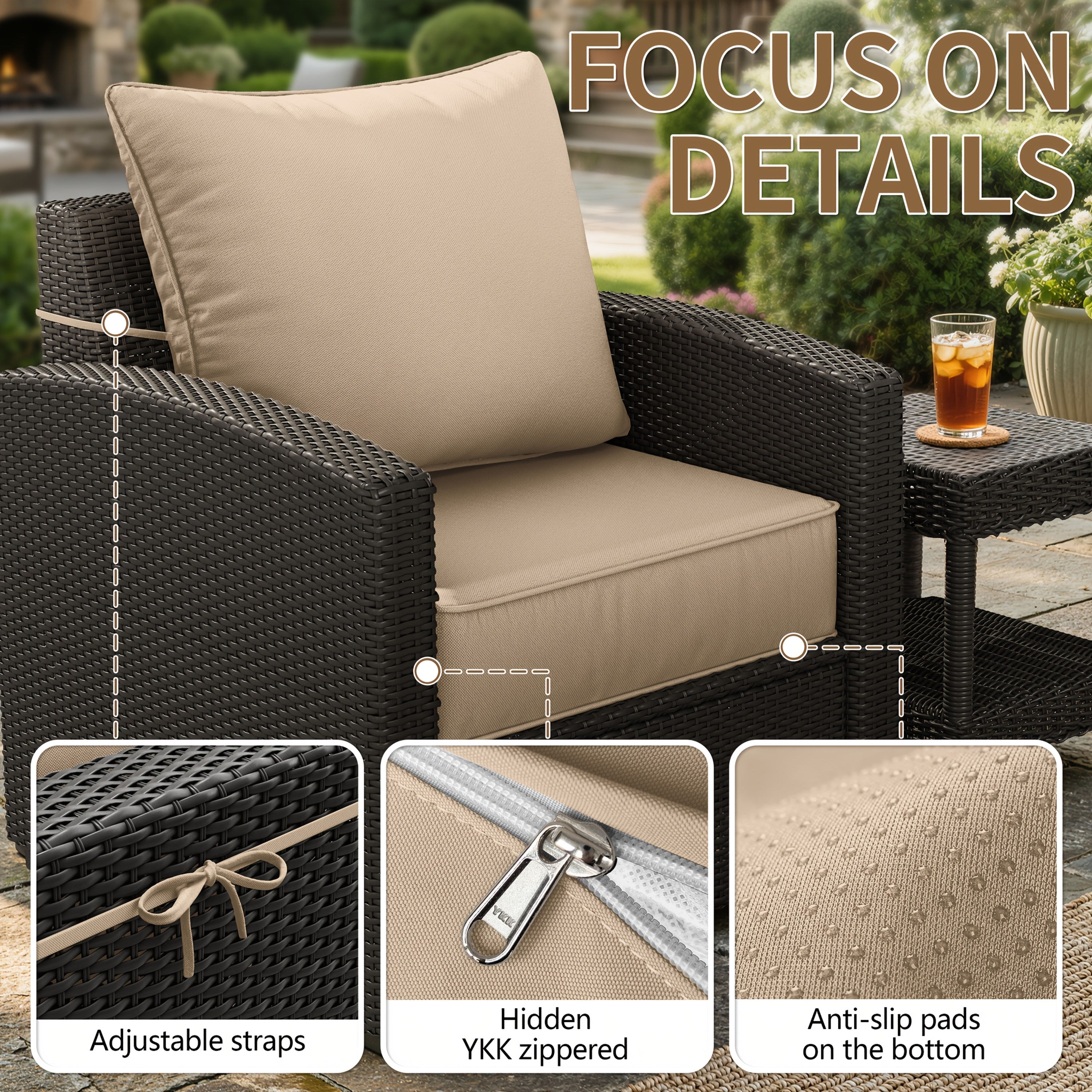 Outdoor Cushion Set of 1pc\u002F2pcs\u002F4pcs\u002F6pcs - Thick 35D High-Density Foam Cushions Measuring 24*24*6.5 Inches, Featuring Quick Rebound, High Durability, And Easy Cleaning, Suitable for Outdoor Furniture Like Sofas And Patio Chairs