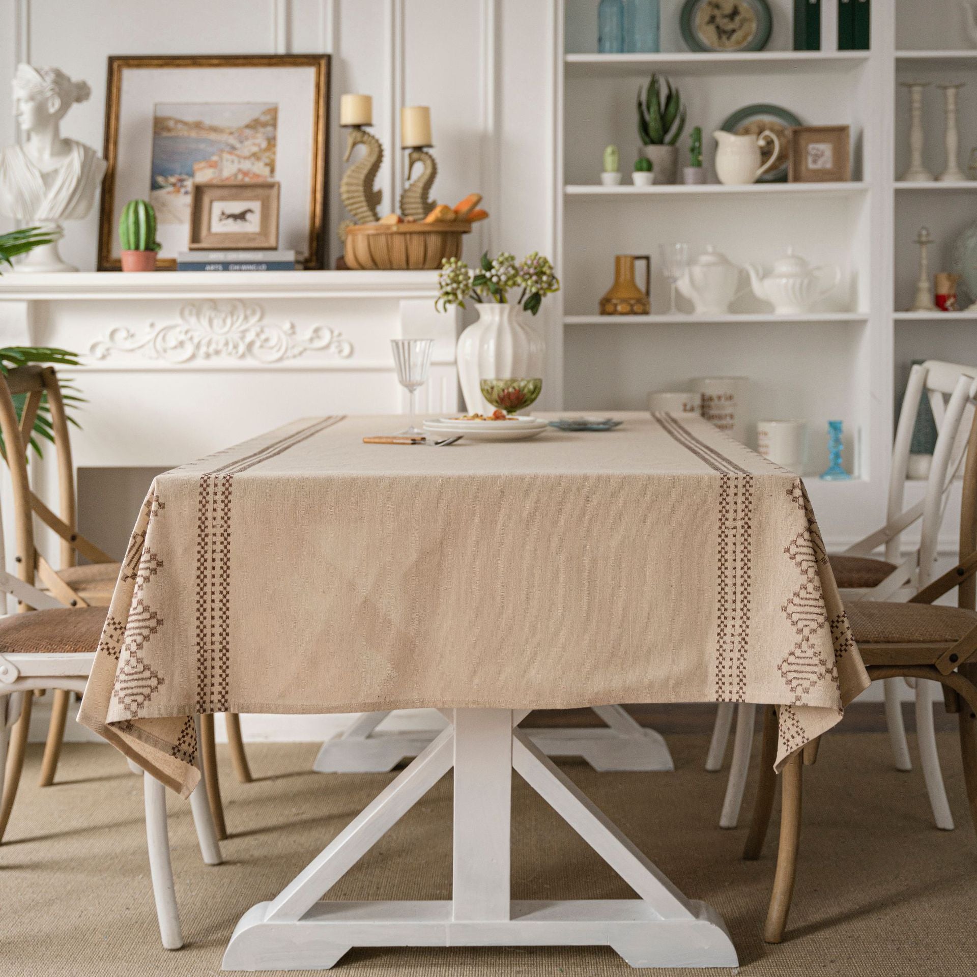 Fresh And Tidy Tablecloth Ins Style Coffee Embroidery Geometric Pattern Tablecloth Fabric
