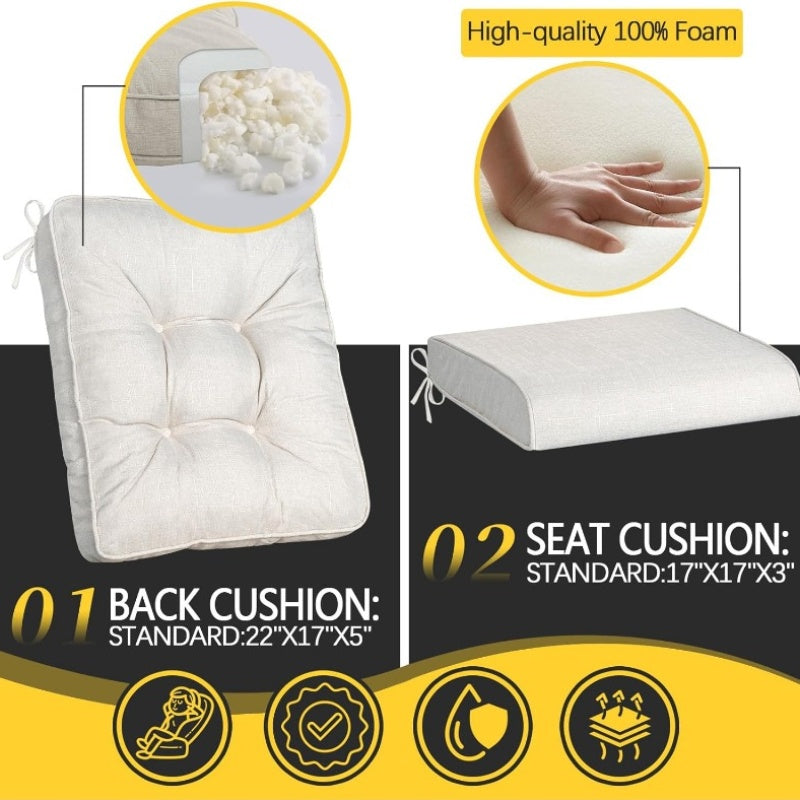 Rocking Chair Cushion Set Outdoor Rocker Cushions Indoor Thick Foam Seat Pads Water Resistant Durable Patio Furniture Chair Cushion with Ties Beige, Lounge Cushions Outdoor, Outdoor Furniture Cushion Covers, Cushions for Outdoor Furniture