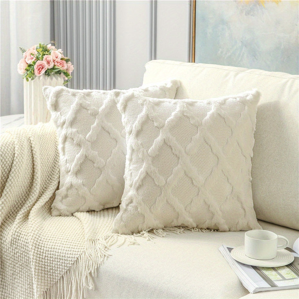 2pcs Throw Pillow Covers 18x18 Boho Decorative Pillow Covers Soft Plush Short Faux Wool Couch Pillow Covers Luxury Cushion Covers for Sofa Bedroom Living Room