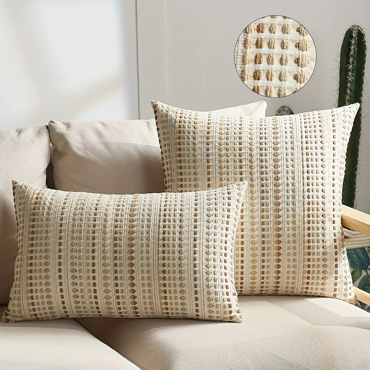 2pcs Nordic Modern And Easy Yarn-Dyed Polka Throw Pillow Cover, Light Luxury Style Home Soft Decoration Living Room Sofa Cushion Cover, Detachable And Washable, Suitable for All Seasons, Suitable for Various Room Types, 5 Colors And 5 Sizes