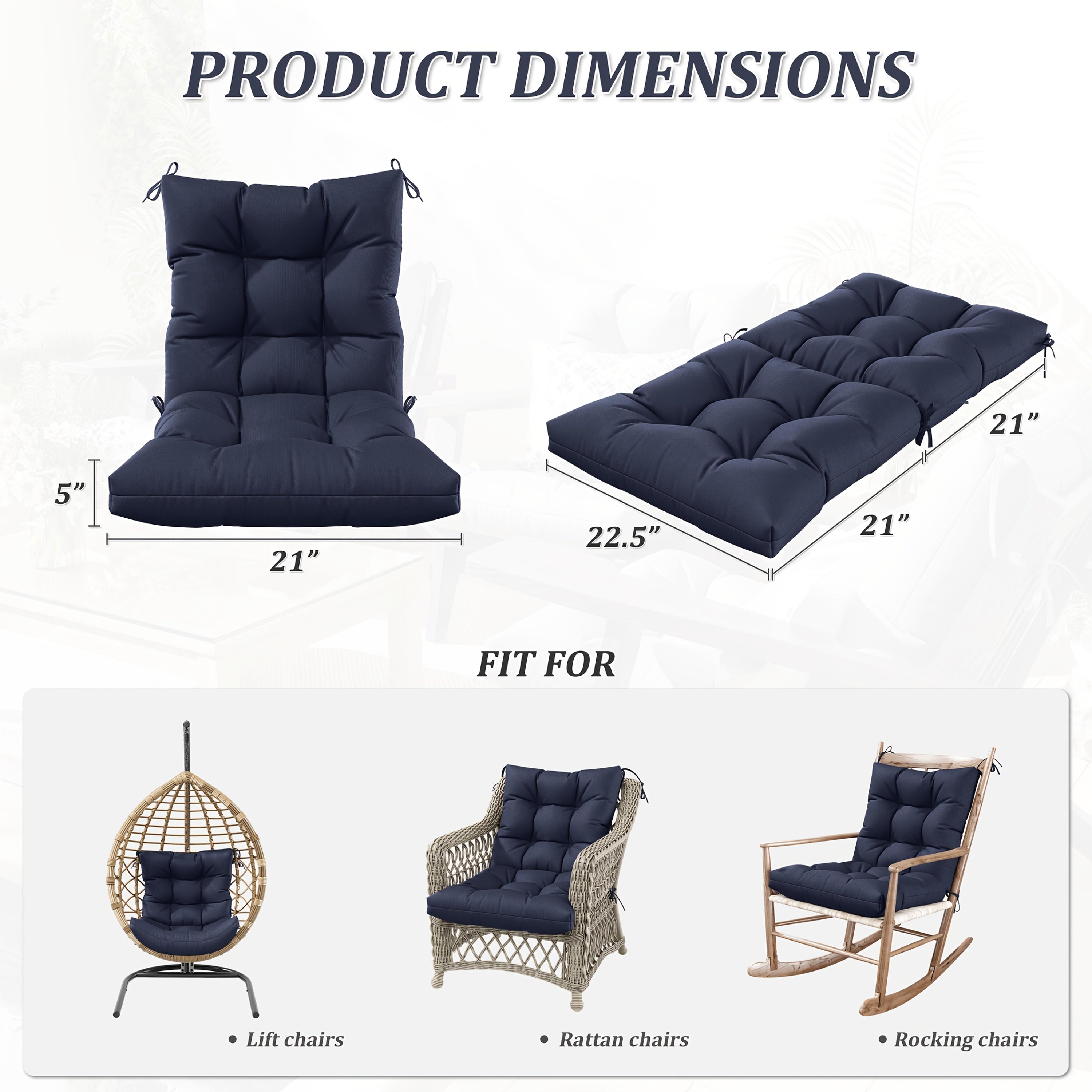 Set of 4 Outdoor Seat\u002FBack Cushions, 5 Inches Thick with High Elasticity, Fade-Resistant, Waterproof, And Durable Tufted Pads (With Ties).