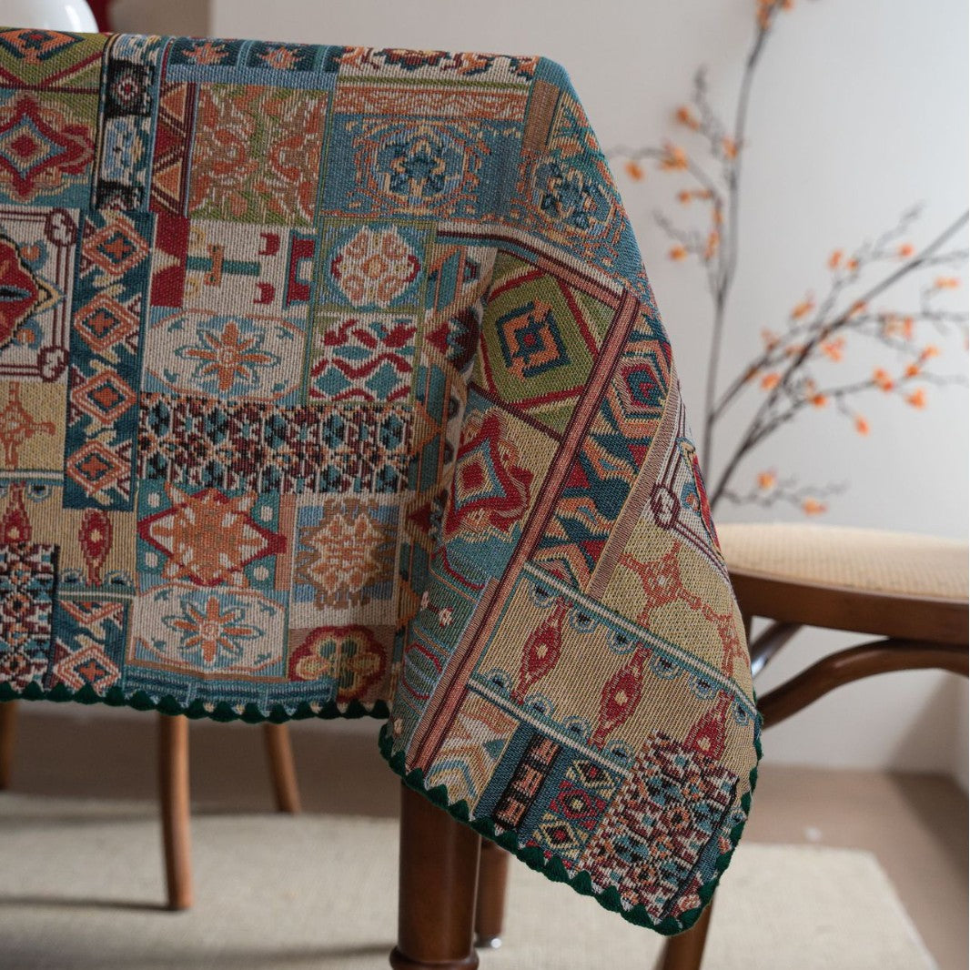 Neat And Fresh Jacquard Tablecloth Bohemian Contrast Color Embroidered Dining Tablecloth Versatile Rectangular Factory Direct Supply